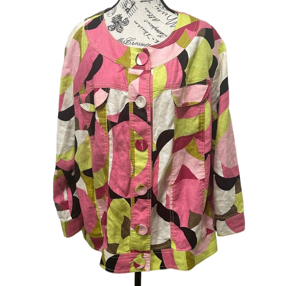 Focus 2000 Linen Colorblock Blazer Plus Size 24W